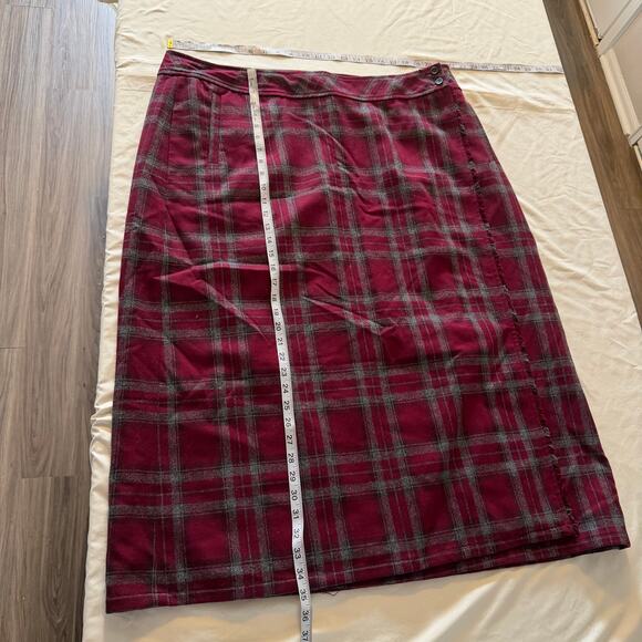NWOT Red 100% Wool Fringe Plaid Maxi Skirt Plus Size 22W Academia Preppy - Picture 6 of 6